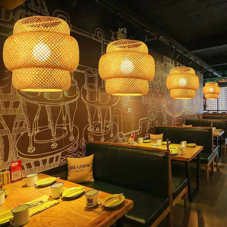 Hand-Knitted Chinese Bamboo Pendant Lamp – Elegant Weaving Chandelier for Home & Restaurant