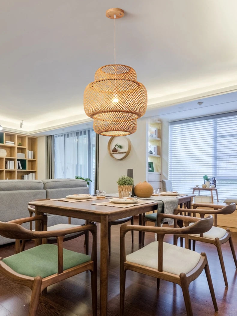 Hand-Knitted Chinese Bamboo Pendant Lamp – Elegant Weaving Chandelier for Home & Restaurant